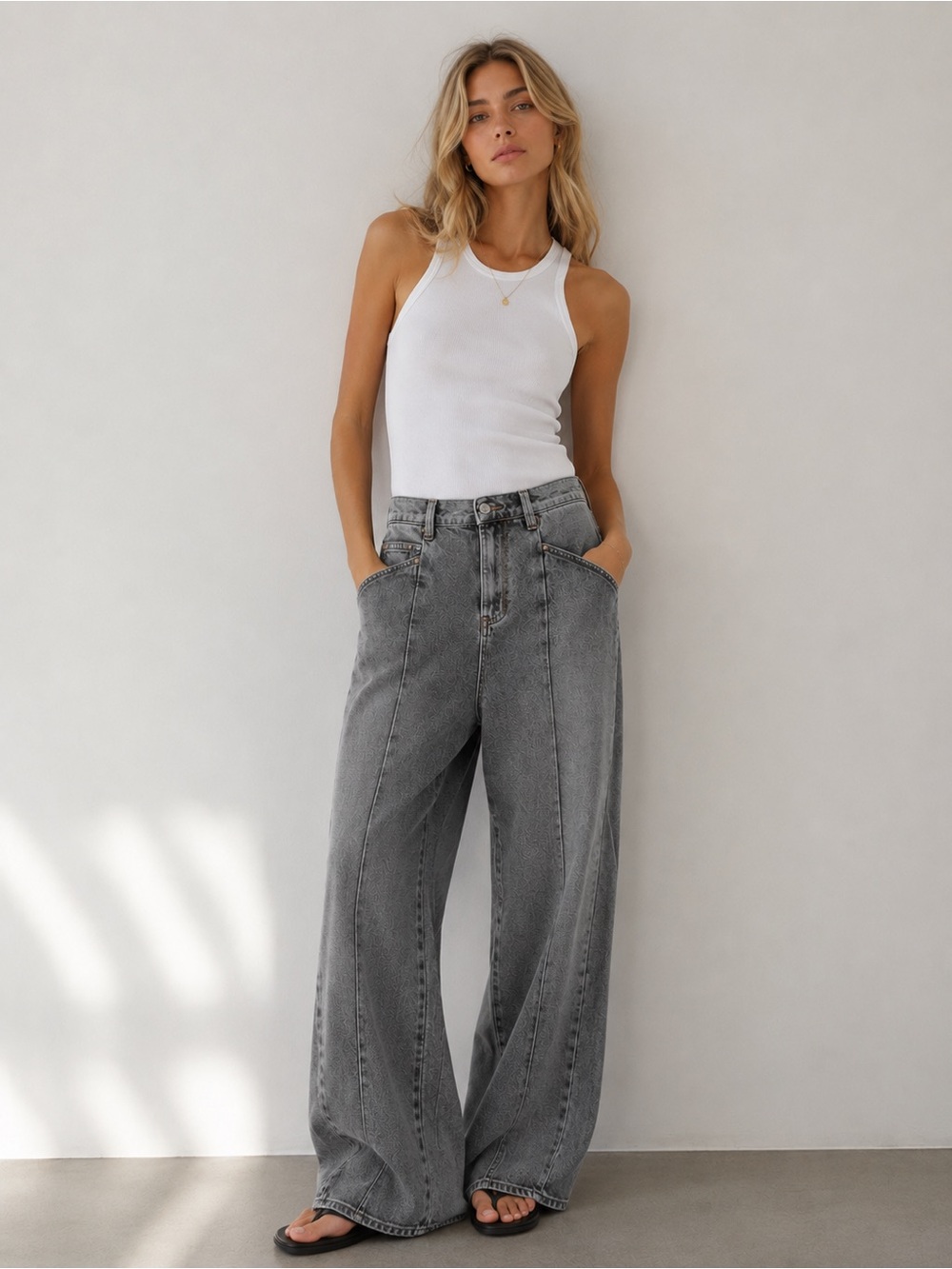 41🌟 Scotch & Soda Grey Washed Wide-Leg Jeans Size 4/27